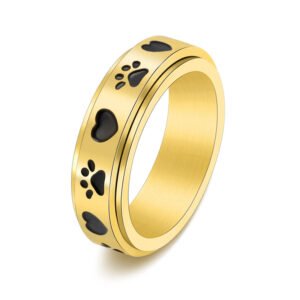 Stainless Steel Lovely Dog Print Rotatable Ring