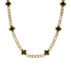 Iced Out Tennis Chain with Black Four Leaf Clover