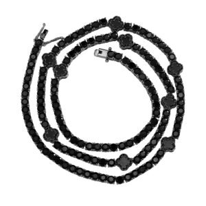 Iced Out Black Four Leaf Clover Tennis Chain