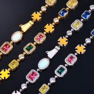 Wholesale Iced Out 10mm Multicolored Gemstones Chain
