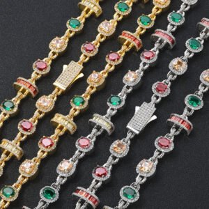 Wholesale Iced 6mm Multi-color Diamonds Chain in Gold