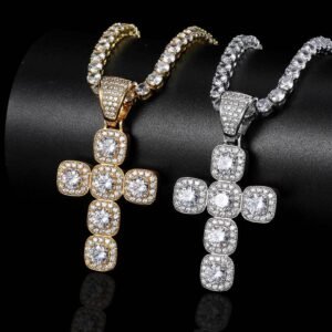 Wholesale Round and Baguette Cut Cluster Cross Pendant