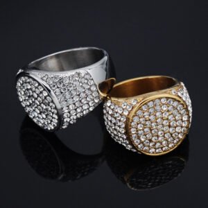 Wholesale Luxury Gold-Plated Full 3A Zircon Paved 316 Stainless Steel Hip Hop Ring for Men