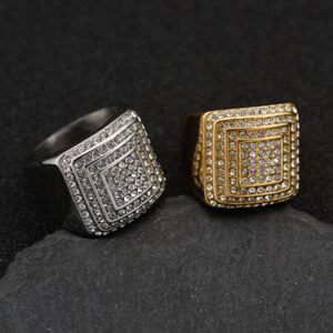 4-Layer Full Paved Gold-Plated 316 Stainless Steel Ring