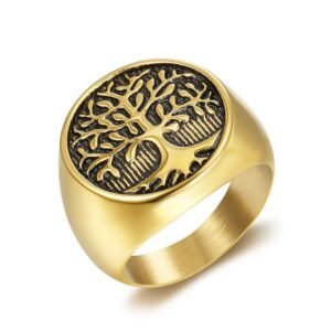 Men's Gold-Plated Stainless Steel Tree of Life Ring