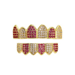 Iced Out Pink Purple Clear Diamonds Grillz Set