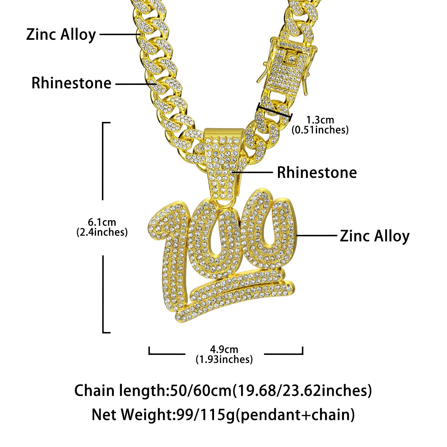 Iced 100 Pendant Necklace - Image 5