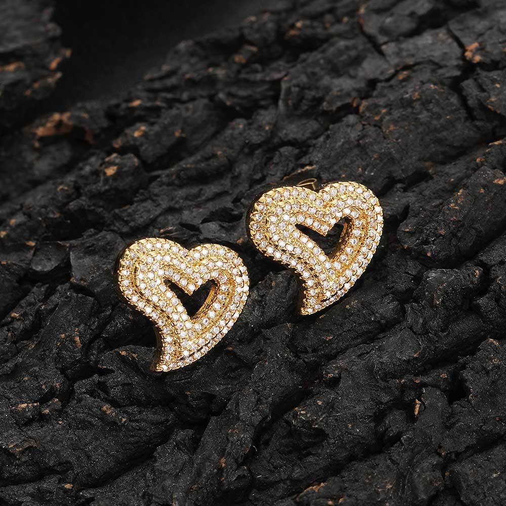 Pave Heart Stud Earrings - Image 2
