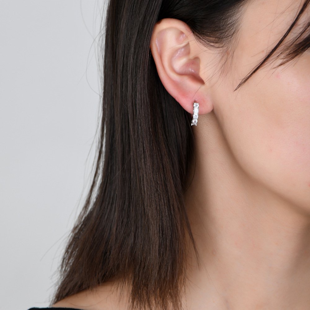 Sparkling Row Hoop Earrings - Image 3