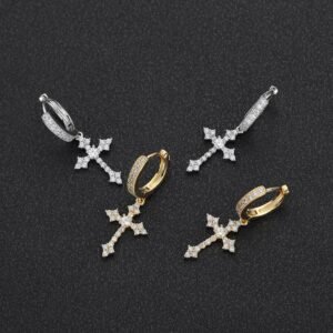 Iced Cross Dangling Earrings