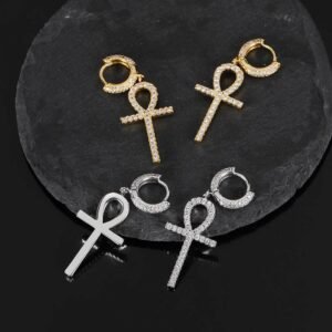 Iced Ankh Dangle Earrings