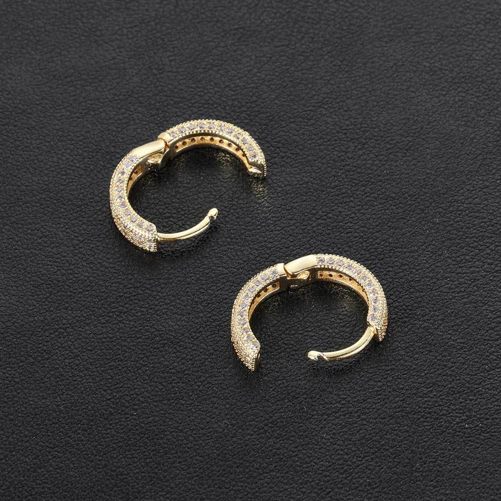 Iced Huggie Earrings in Gold - Image 2