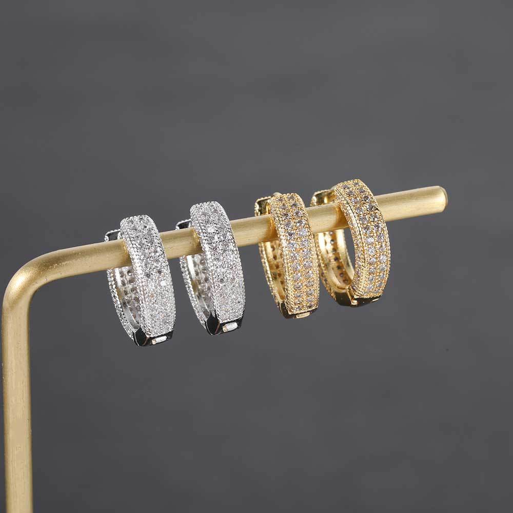 Iced Huggie Earrings in Gold - Image 3