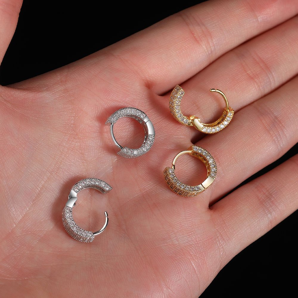 Iced Huggie Earrings in Gold - Image 4
