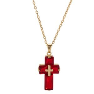 Iced Emerald Red Cross Pendant